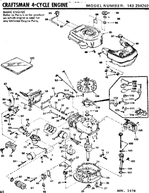 Replacement Parts Diagram and Parts List for 143294202  Craftsman Engine