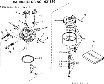Carburetor Diagram and Parts List for 143246192  Craftsman Engine