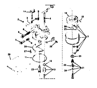 Carburetor Diagram and Parts List for 143541132  Craftsman Engine