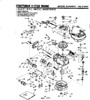 Replacement Parts Diagram and Parts List for 143314522  Craftsman Engine