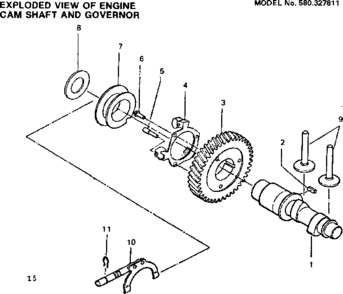 Cam Shaft And Governor Assembly Diagram and Parts List for 580327811  Craftsman Generator