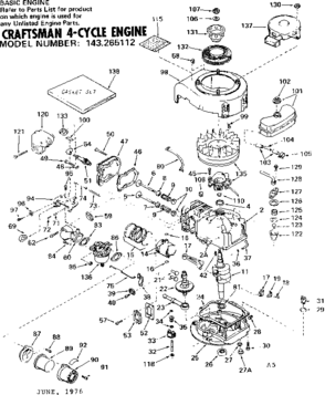 Replacement Parts Diagram and Parts List for 143265112  Craftsman Engine