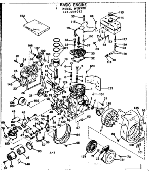 Basic Engine Diagram and Parts List for 143554042  Craftsman Engine