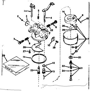 Carburetor Diagram and Parts List for 143545022  Craftsman Engine