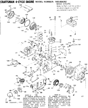 Replacement Parts Diagram and Parts List for 143664282  Craftsman Engine