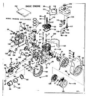 Basic Engine Diagram and Parts List for 143544052  Craftsman Engine