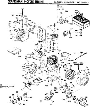 Replacement Parts Diagram and Parts List for 143756012  Craftsman Engine