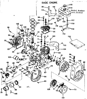 Basic Engine Diagram and Parts List for 143551012  Craftsman Engine