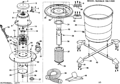 Base Assembly Diagram and Parts List for 75817930  Craftsman Utility Vacuum