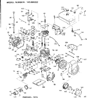 Engine Diagram and Parts List for 143666222  Craftsman Engine
