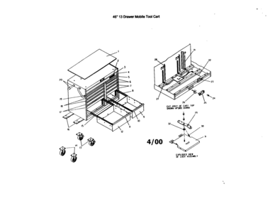 46" 13 Drawer Mobile Tool Cart Diagram and Parts List for 706655760  Craftsman Tool Stand & Cart
