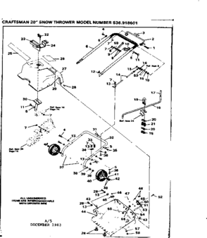 Main Frame Diagram and Parts List for 536918601  Craftsman Snow Blower