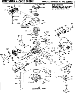 Replacement Parts Diagram and Parts List for 143326062  Craftsman Engine