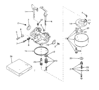 Carburetor Diagram and Parts List for 143582032  Craftsman Engine