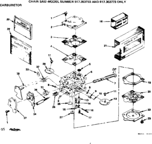 Carburetor Diagram and Parts List for 917353772  Craftsman Chainsaw