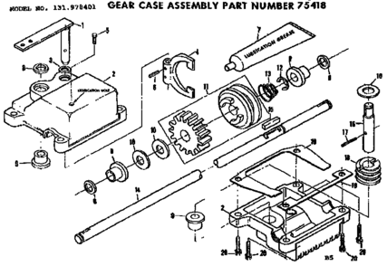 Gear Case Assembly Diagram and Parts List for 131978401  Craftsman Lawn Mower