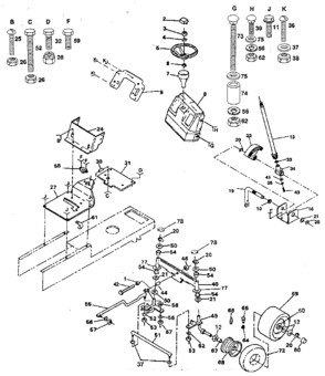 Steering Assembly Diagram and Parts List for 917254780  Craftsman Lawn Tractor