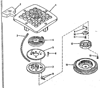Rewind Starter No. 27937 Diagram and Parts List for 14364500  Craftsman Lawn Mower