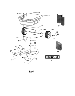 Poly Swivel Dump Cart Diagram and Parts List for 61024147  Craftsman Lawn Tractor