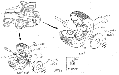 Rear Wheel (18x850-8) - Front Wheel (14x500-6) Diagram and Parts List for 3904  Craftsman Lawn Mower