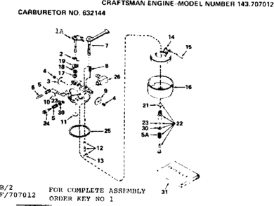 Carburetor No 632144 Diagram and Parts List for 143707012  Craftsman Engine
