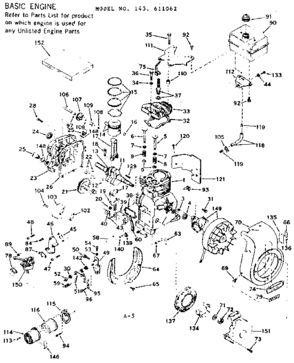 Basic Engine Diagram and Parts List for 143611062  Craftsman Engine