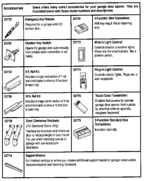 Accessories Diagram and Parts List for 13953425  Craftsman Garage Door Opener