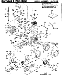 Replacement Parts Diagram and Parts List for 143726132  Craftsman Engine