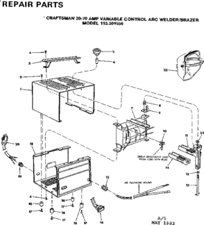 Brazer Diagram and Parts List for 113201556  Craftsman Welder