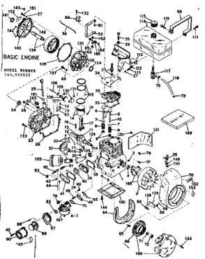 Basic Engine Diagram and Parts List for 143555052  Craftsman Engine