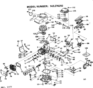 Replacement Parts Diagram and Parts List for 143276292  Craftsman Engine