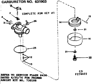 Carburetor Diagram and Parts List for 143274422  Craftsman Engine