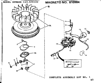Magneto Diagram and Parts List for 143676102  Craftsman Engine