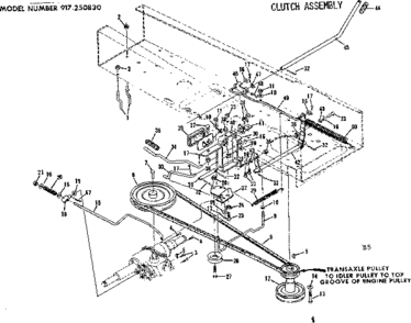 Clutch Assembly Diagram and Parts List for 917250830-1977  Craftsman Lawn Tractor