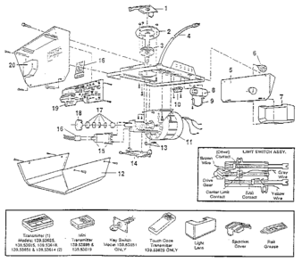 Chassis Assembly Diagram and Parts List for 13953625SR  Craftsman Garage Door Opener