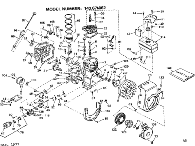 Replacement Parts Diagram and Parts List for 143674062  Craftsman Engine