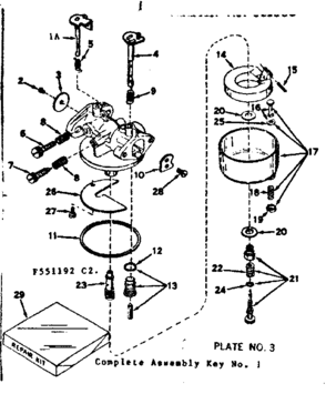 Carburetor Diagram and Parts List for 143551192  Craftsman Engine