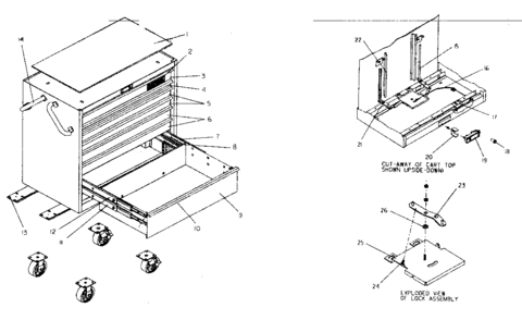 Tool Cart Diagram and Parts List for 706655642  Craftsman Tool Stand & Cart