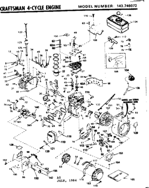 Replacement Parts Diagram and Parts List for 143746072  Craftsman Engine
