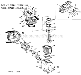 Page A Diagram and Parts List for 106175111  Craftsman Compressor