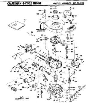Replacement Parts Diagram and Parts List for 143334122  Craftsman Engine