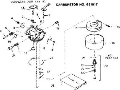 Carburetor Diagram and Parts List for 143666362  Craftsman Engine