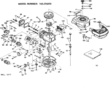 Replacement Parts Diagram and Parts List for 143274372  Craftsman Engine