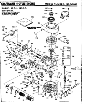 Replacement Parts Diagram and Parts List for 143345042  Craftsman Engine
