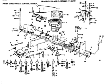 16 Lawn Tractor/power & Mechanical Controls Group Diagram and Parts List for 917252651  Craftsman Lawn Tractor