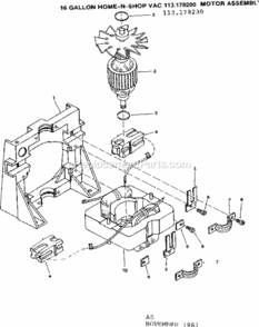Motor_Assembly Diagram and Parts List for 113178200  Craftsman Utility Vacuum