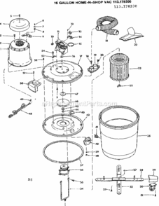 Unit Diagram and Parts List for 113178200  Craftsman Utility Vacuum