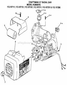 Figure 6 - Motor Assembly Diagram and Parts List for 113197111  Craftsman Chop Saw