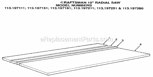 Figure 8 - Table Assembly Diagram and Parts List for 113197111  Craftsman Chop Saw