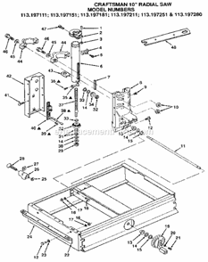 Figure 2 Diagram and Parts List for 113197151  Craftsman Chop Saw